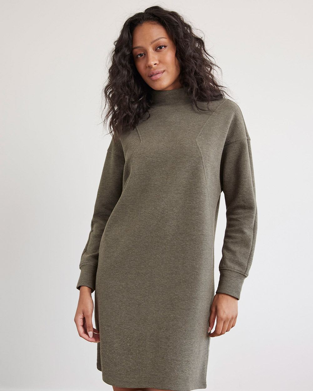 Long-Dolman-Sleeve Mock-Neck Straight Dress