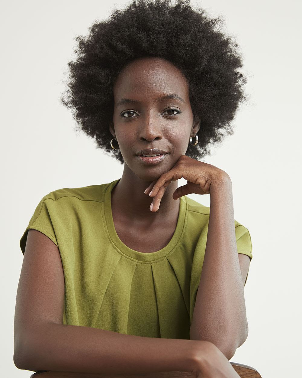 Mix-Media Top with Extended Sleeves and Pleated Crew Neckline