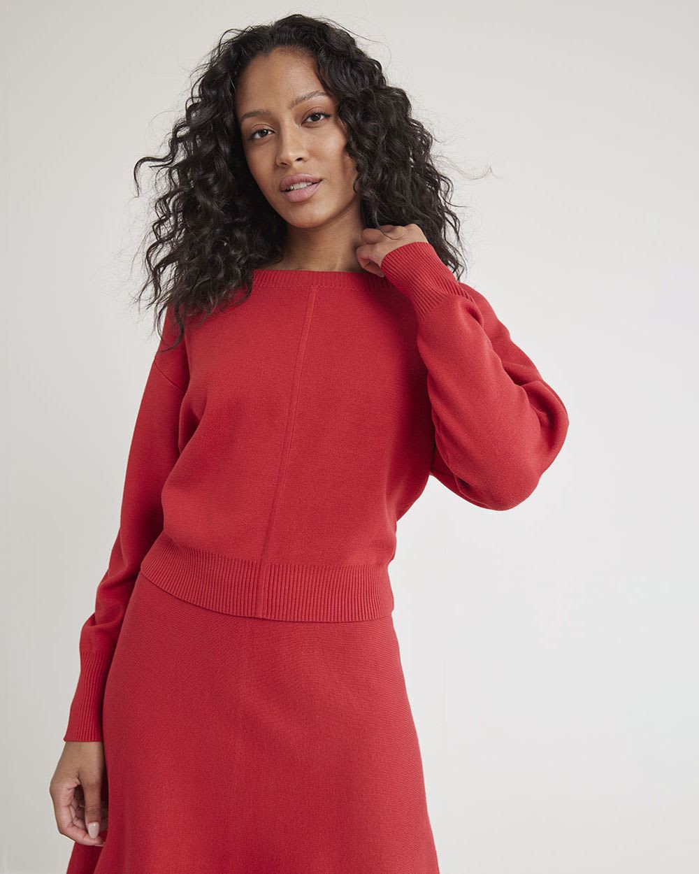 Crop Sweater with Long Dolman Sleeves