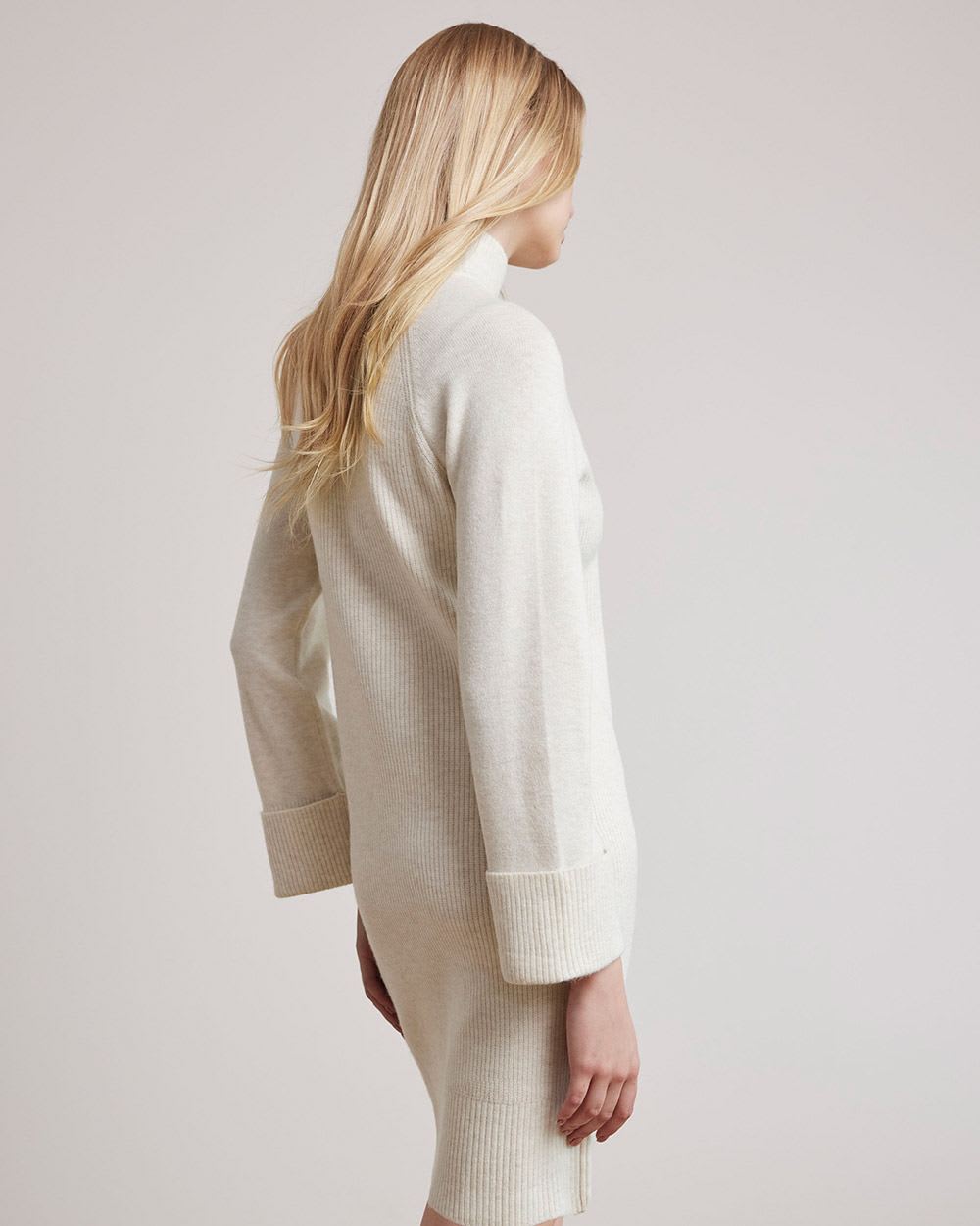 Long-Sleeve Mock-Neck Straight Dress with Ribbed Cuffs
