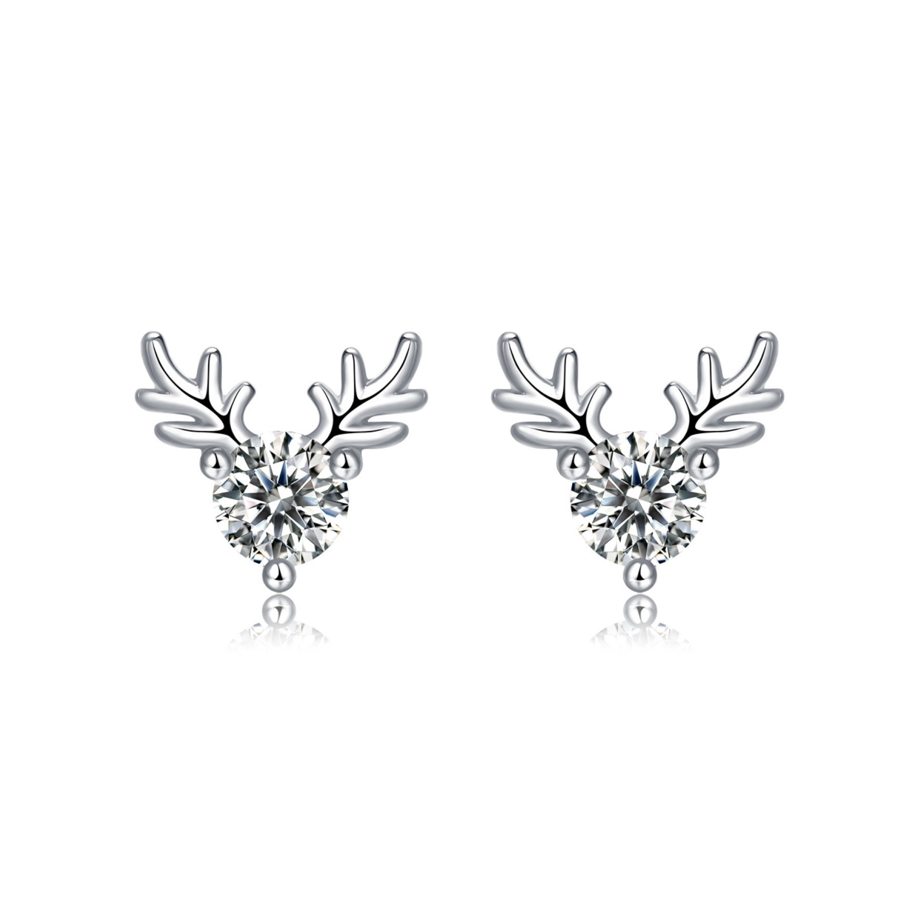 SV Sterling Silver with 0.30ctw Lab Created Moissanite Antler Stud Earrings