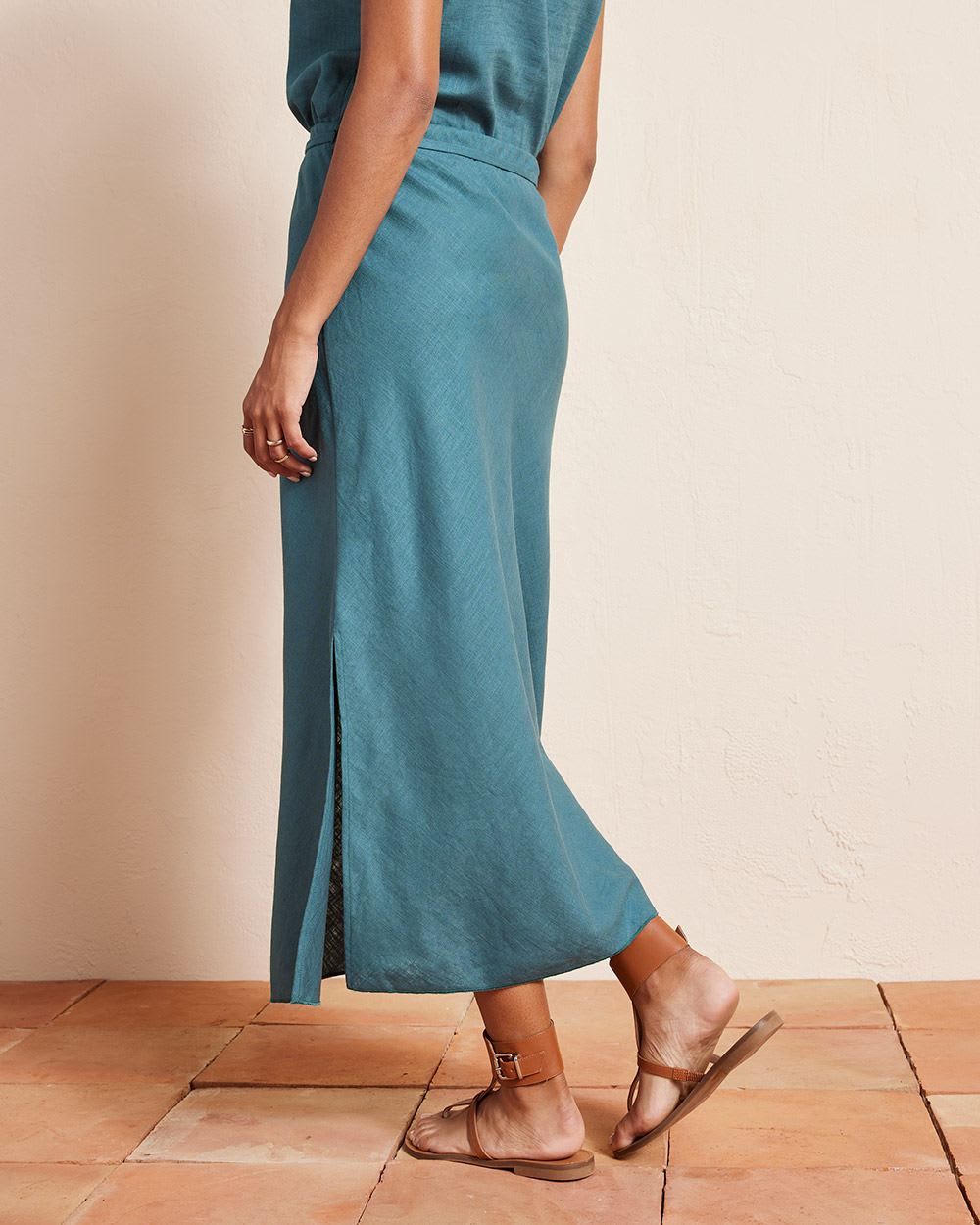 Linen High-Rise A-Line Midi Skirt