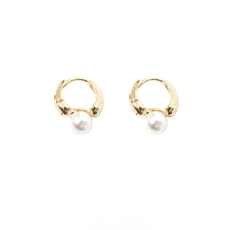 Goldtone & Faux Pearl Hoop Earrings - Don't AsK