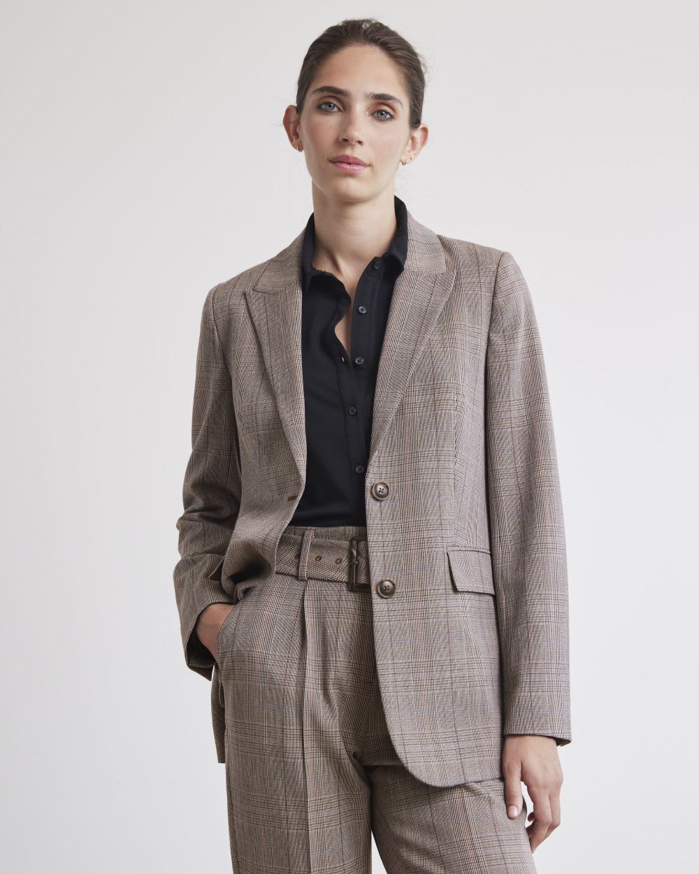 Relaxed Two-Button Plaid Blazer