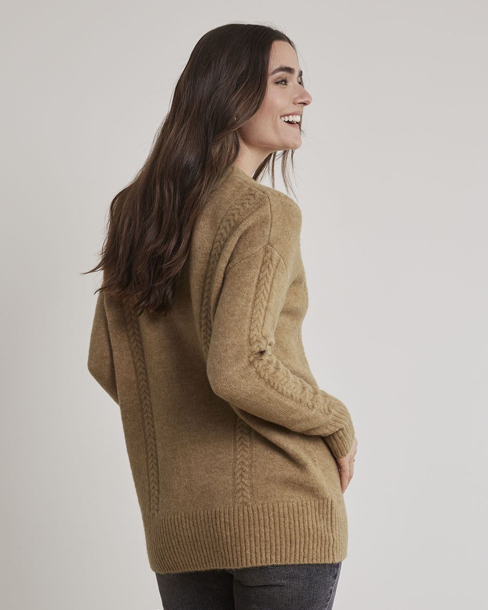 Merino-Blend V-Neck Tunic with Cable Stitches