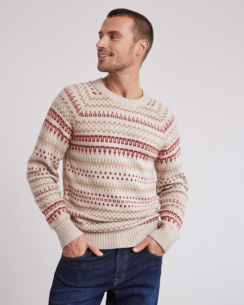 Crew-Neck Sweater with Fair Isle Pattern