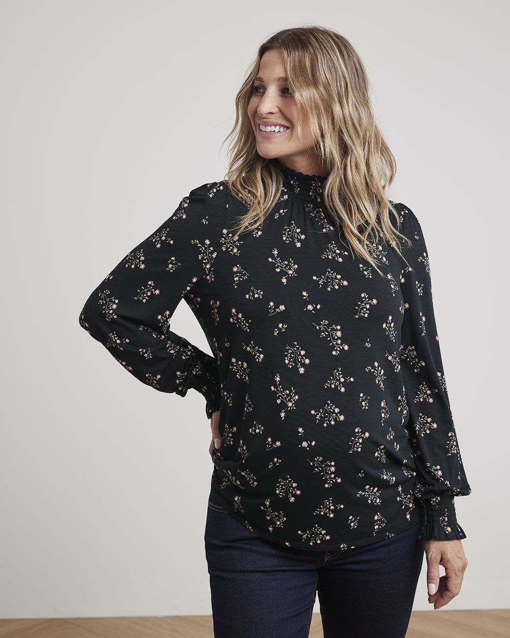Long-Sleeve Mock-Neck Blouse - Thyme Maternity