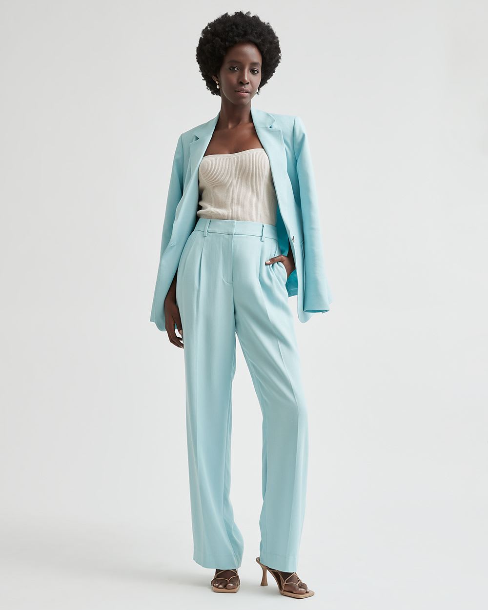 Light Blue High-Rise Wide-Leg Tencel Pant