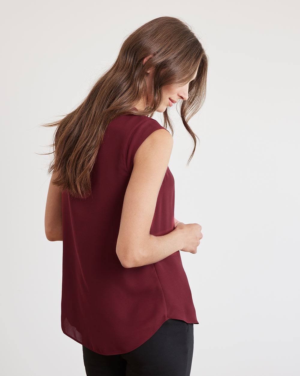 Solid Silky Crepe Cap Sleeve Blouse