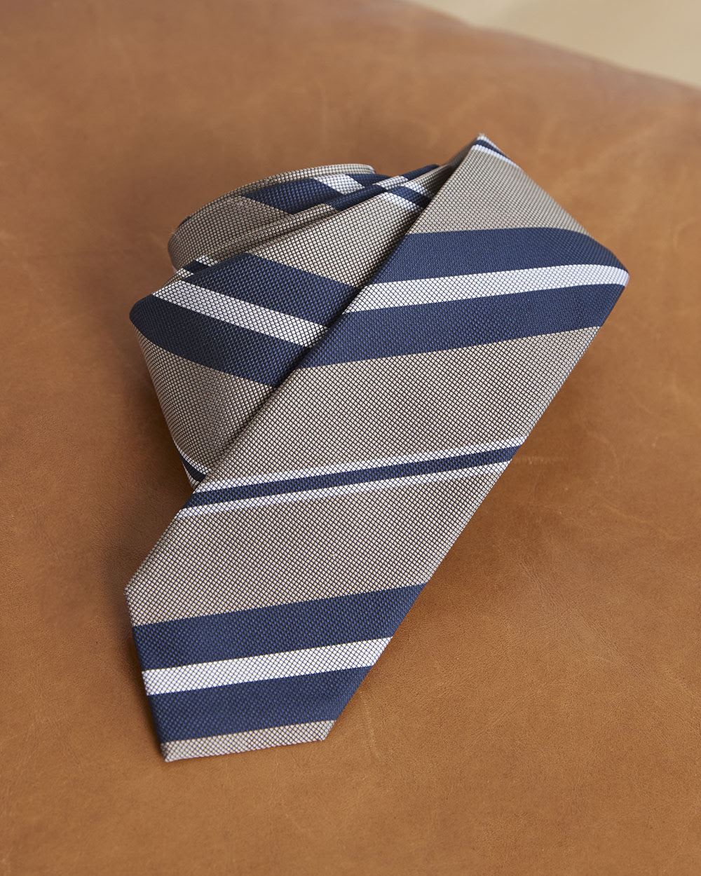 Beige and Blue Striped Skinny Tie