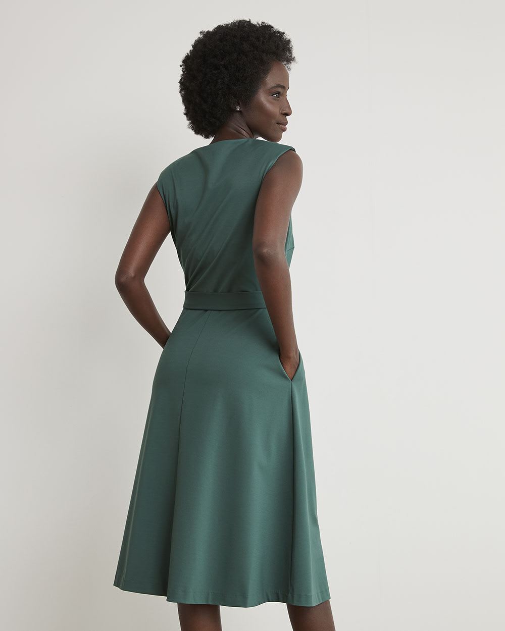 Sleeveless Fit and Flare Dress with V Neckline