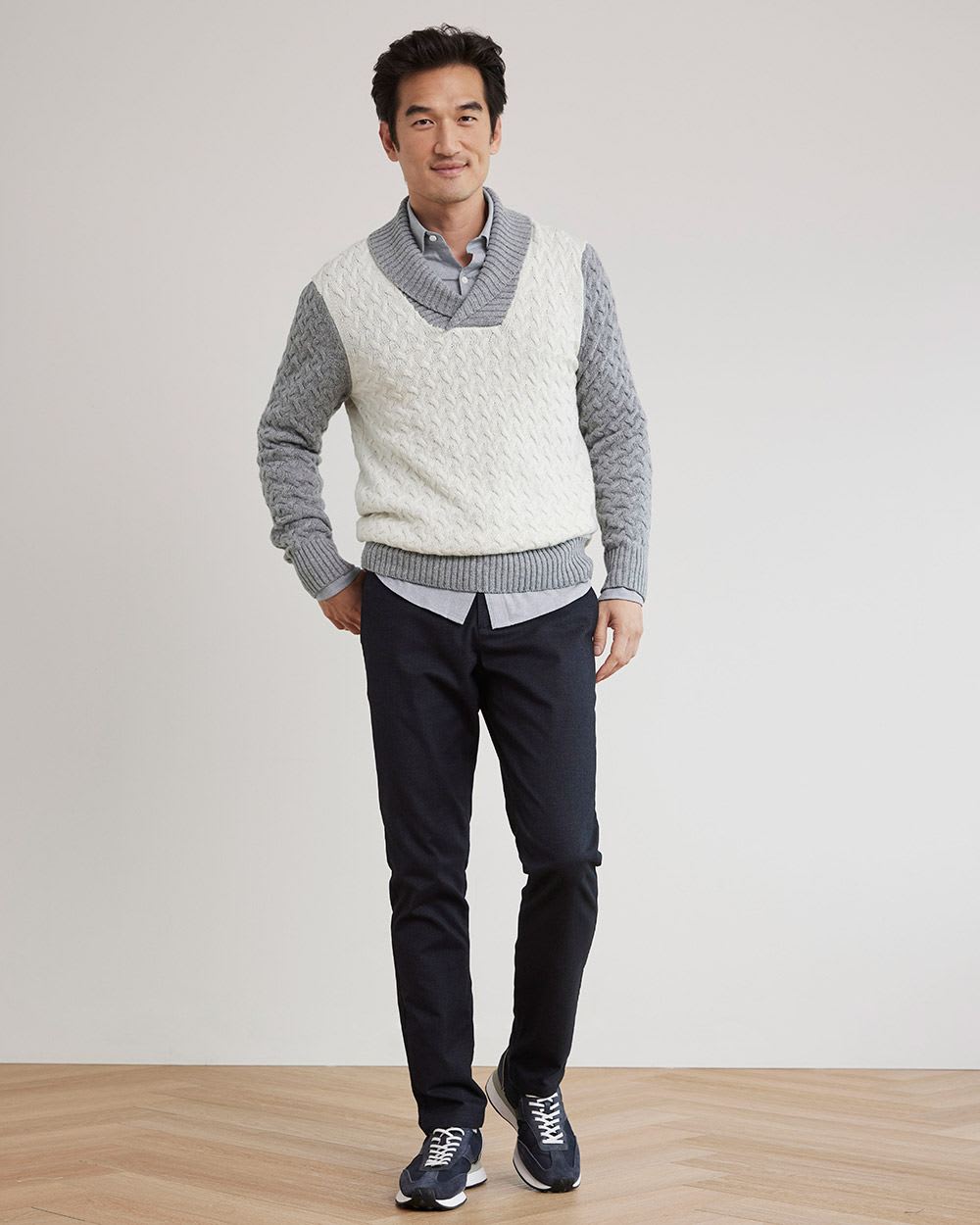 Shawl-Collar Sweater with Cable Stitches
