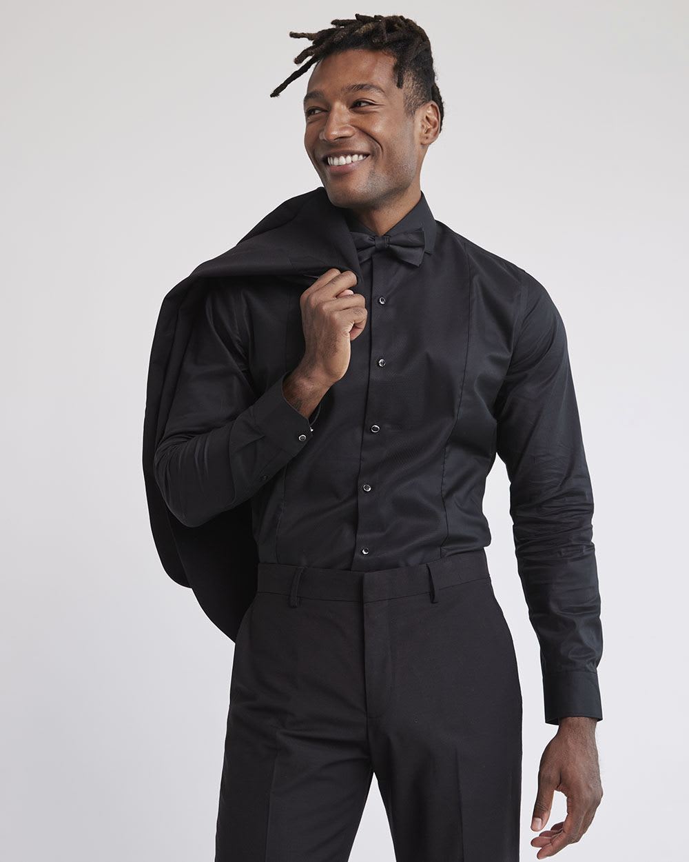 Tailored-Fit Solid Mixed-Media Dress Shirt