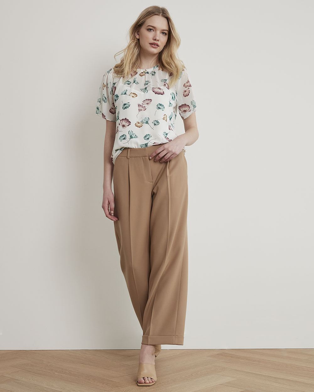 Short-Sleeve Chiffon Blouse with Removable Lining