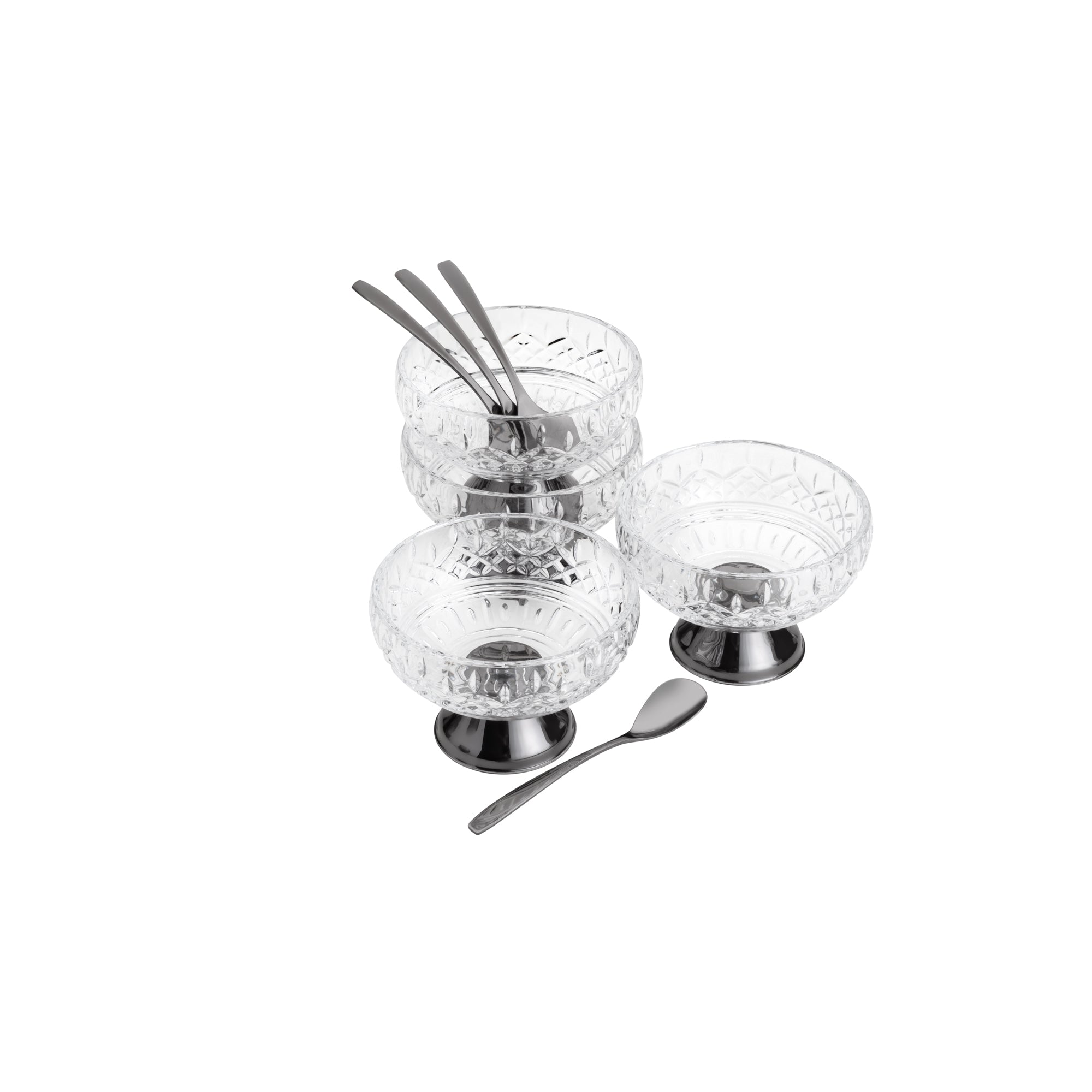 Lys Collection Black Crystal Dessert Bowls with Spoons Set of 4