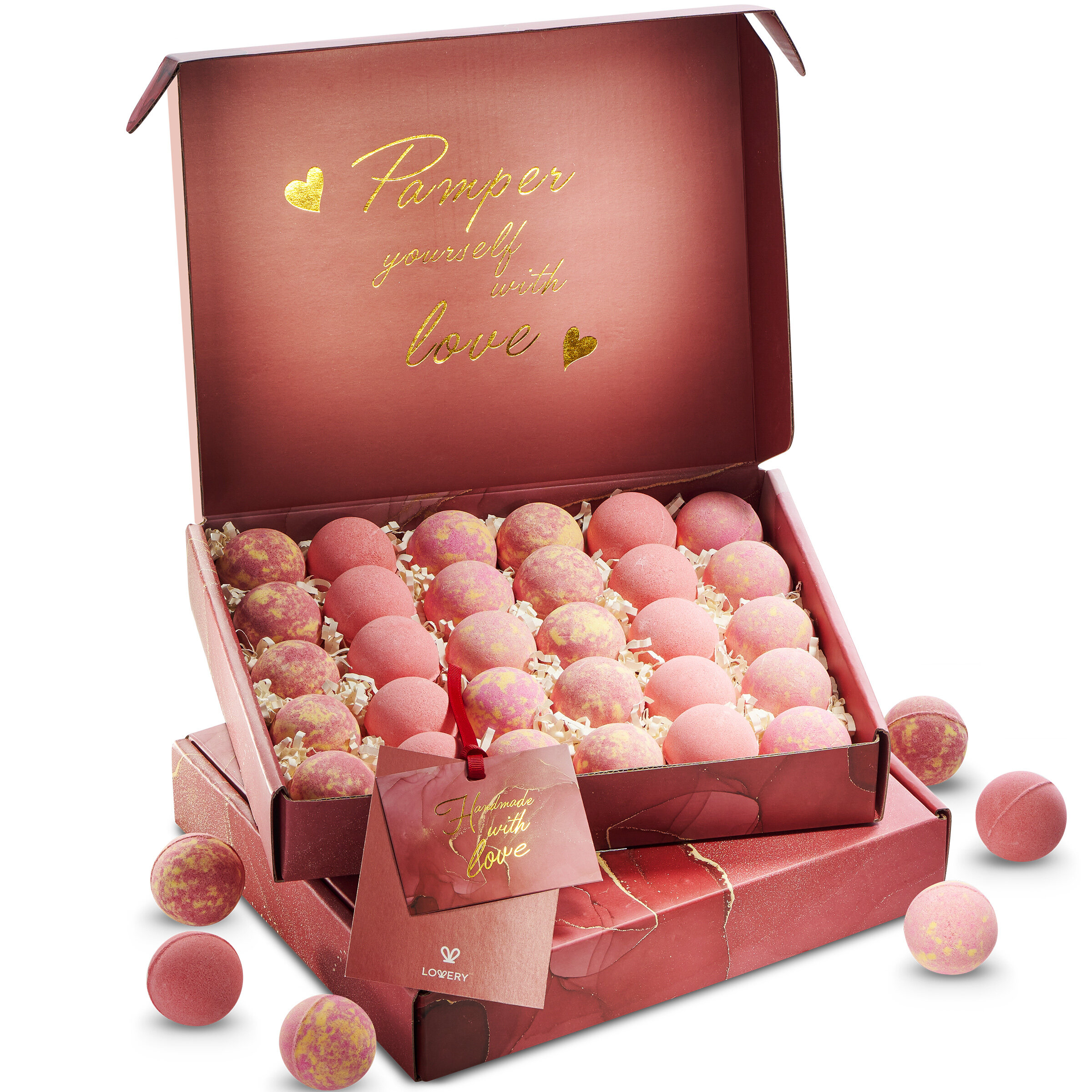 Lovery Handmade Bath Bomb Gift Set, 30pc Bubble Bath Fizzy In Rose Petal, Jasmine, Grapefruit Scents