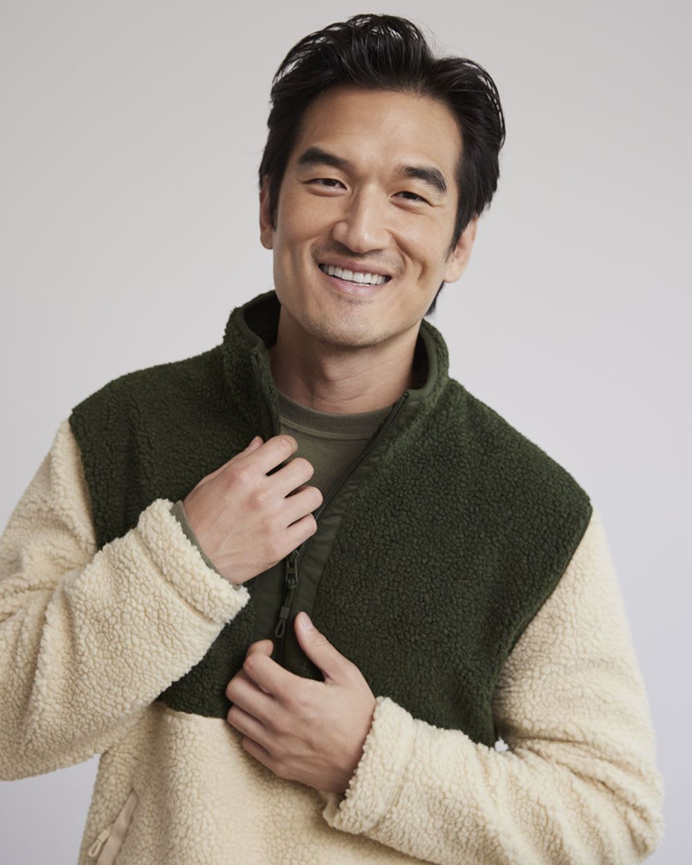 Long-Sleeve Half-Zip Mock-Neck Sherpa Pullover