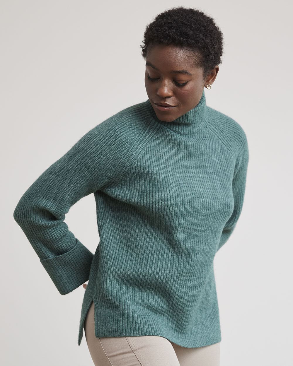 Relaxed-Fit Long-Sleeve Mock-Neck Tunic Sweater