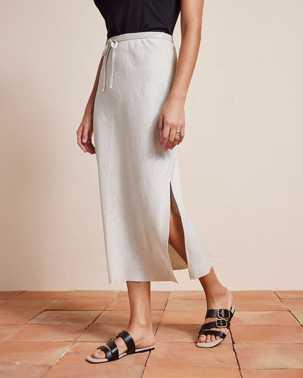 Linen High-Rise A-Line Midi Skirt