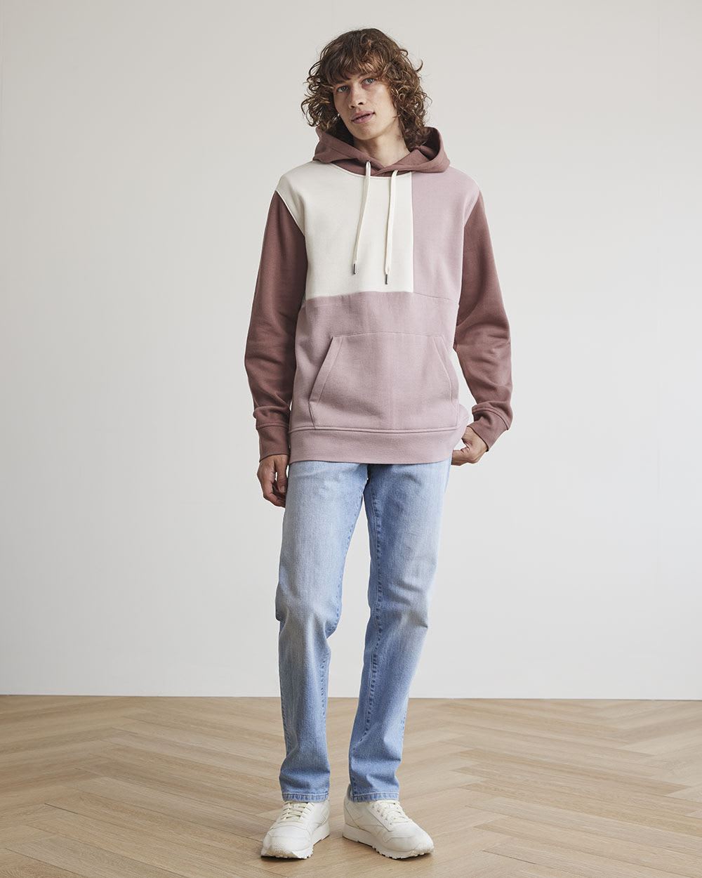 Colour-Blocked Fleece Hoodie with Kangaroo Pocket