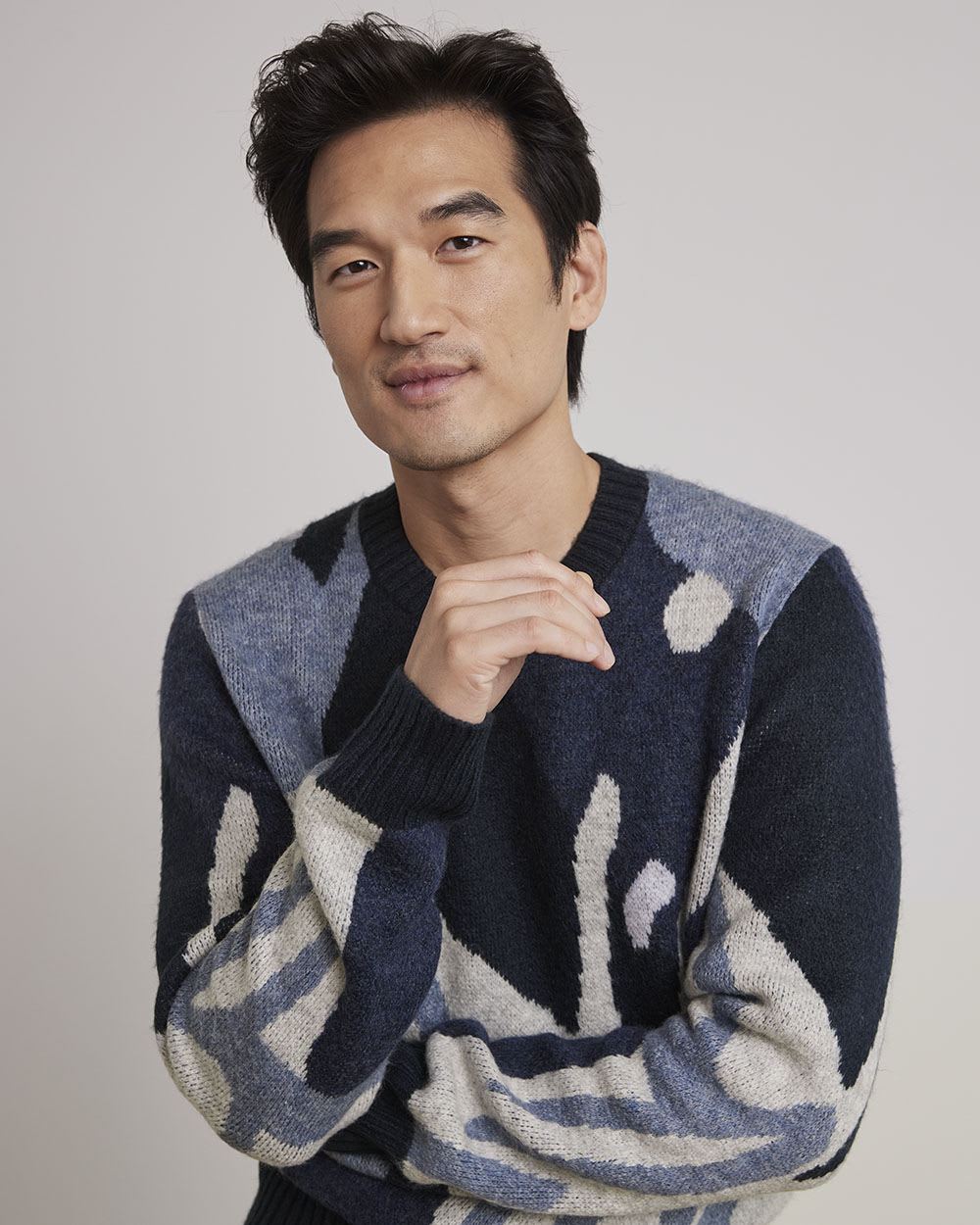 Crew-Neck Sweater with Abstract Landscape