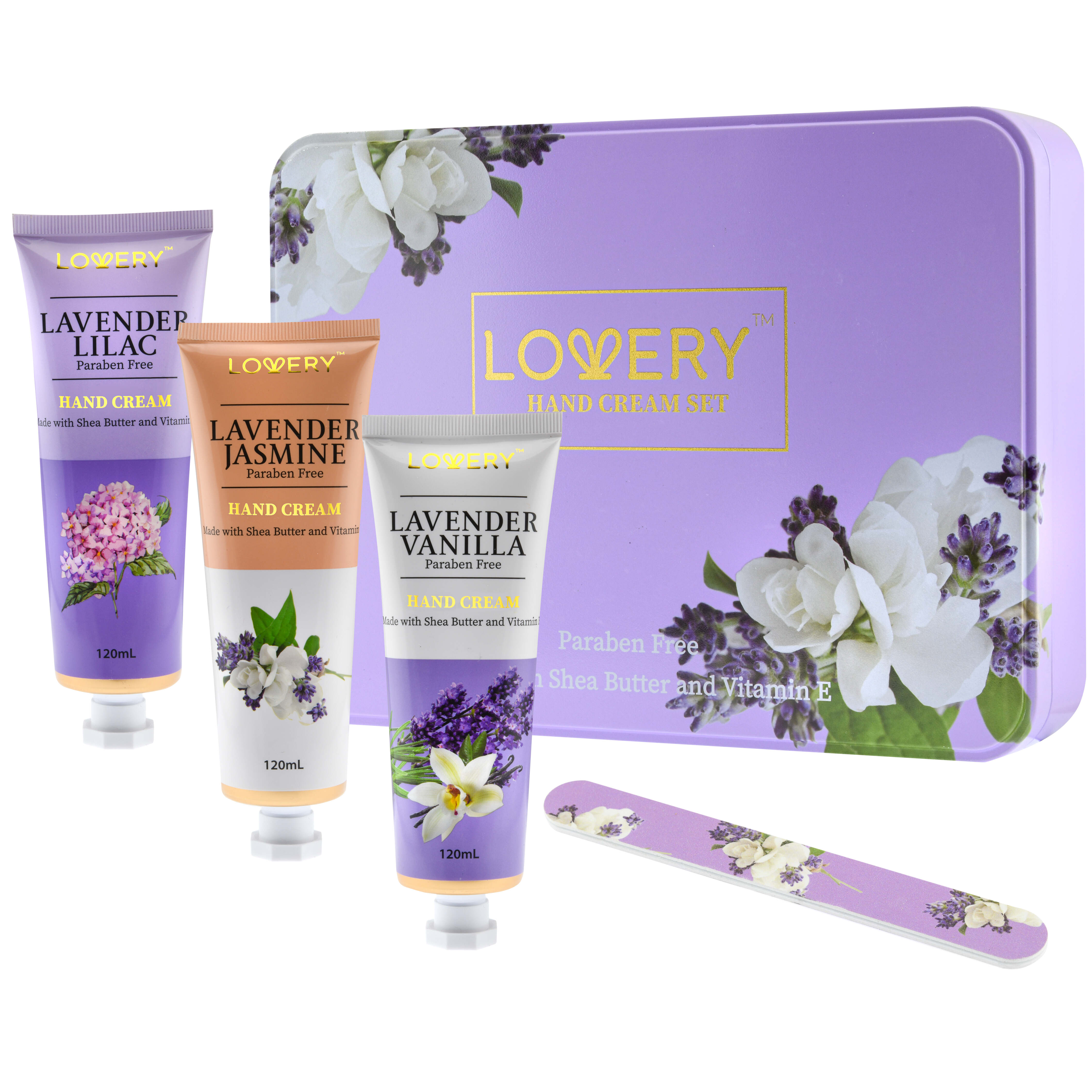 Lovery Lavender Hand Lotion Set - Pack Of 3 Luxury Hand Creams - Bonus Nail File