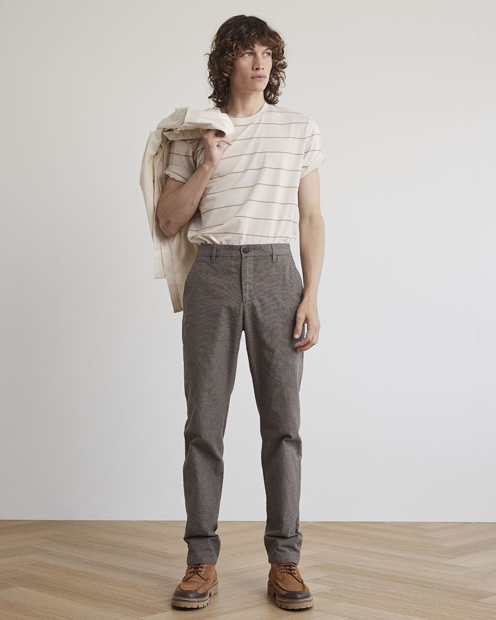 Solid Slim-Fit Brushed Pants