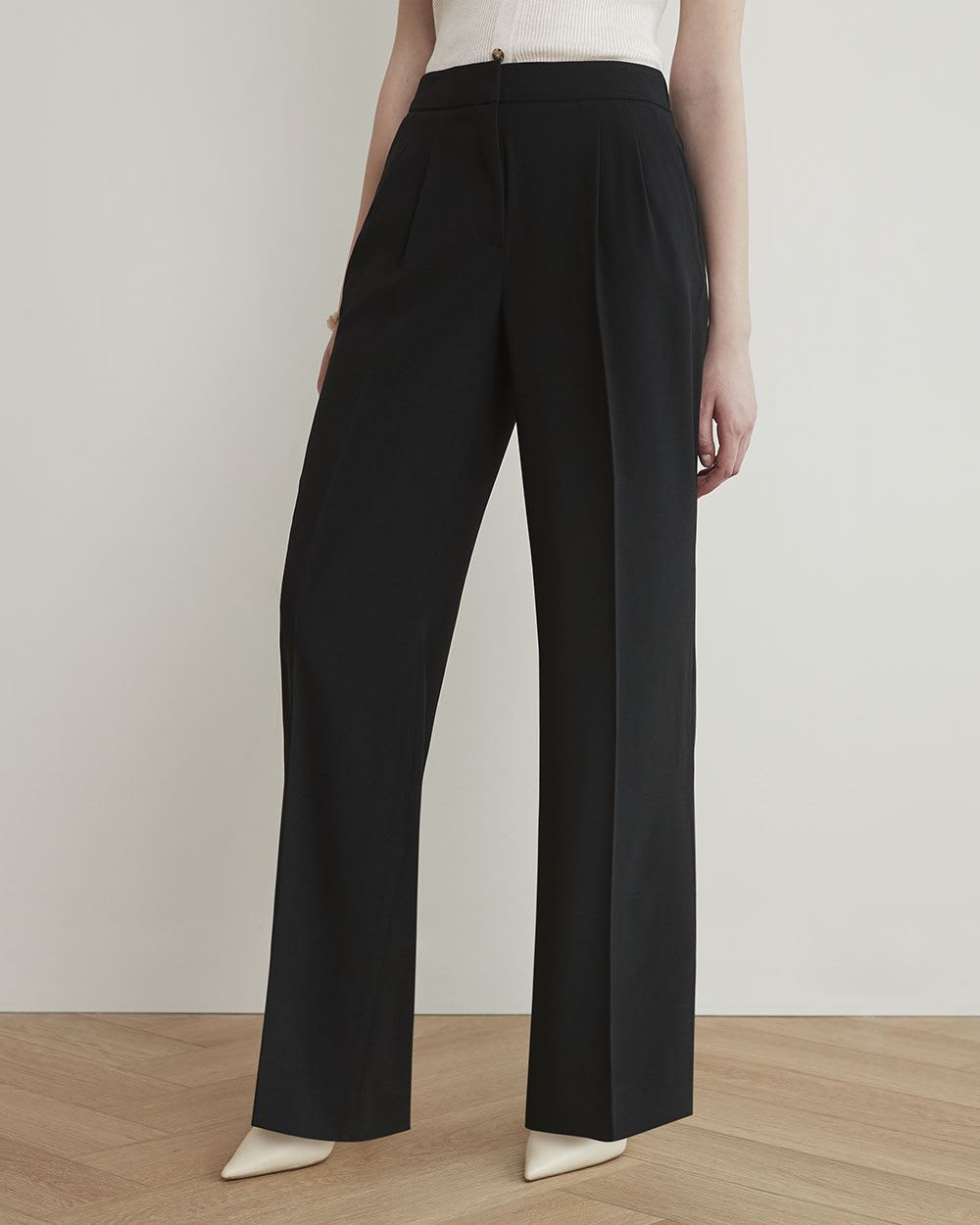 High-Rise Wide-Leg Long Crepe Pant