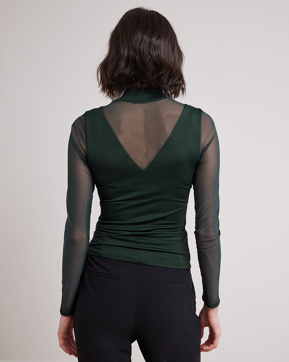 Sheer-Long-Sleeve Mock-Neck Tee