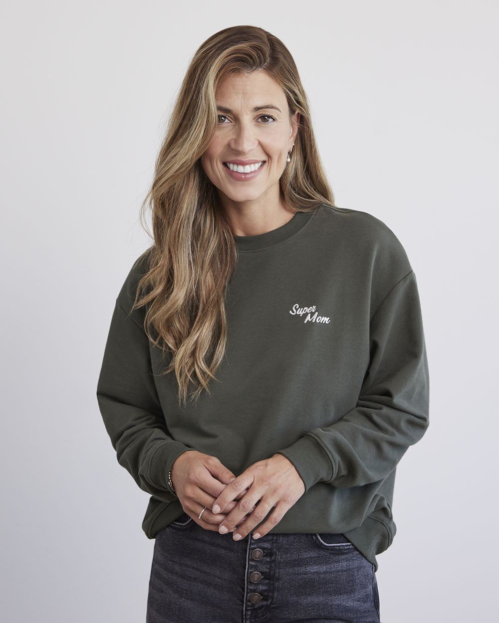 Relaxed-Fit French Terry "Super Mom" Sweatshirt - Thyme Maternity