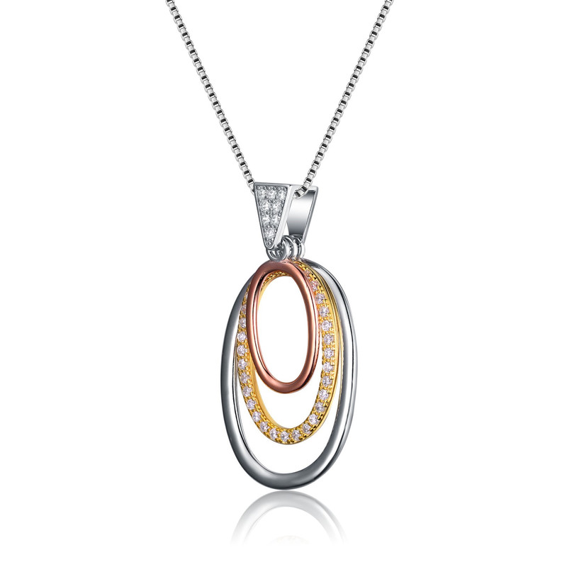 Sterling Silver White Gold and 18k Rose Gold Overlay Pendant Necklace