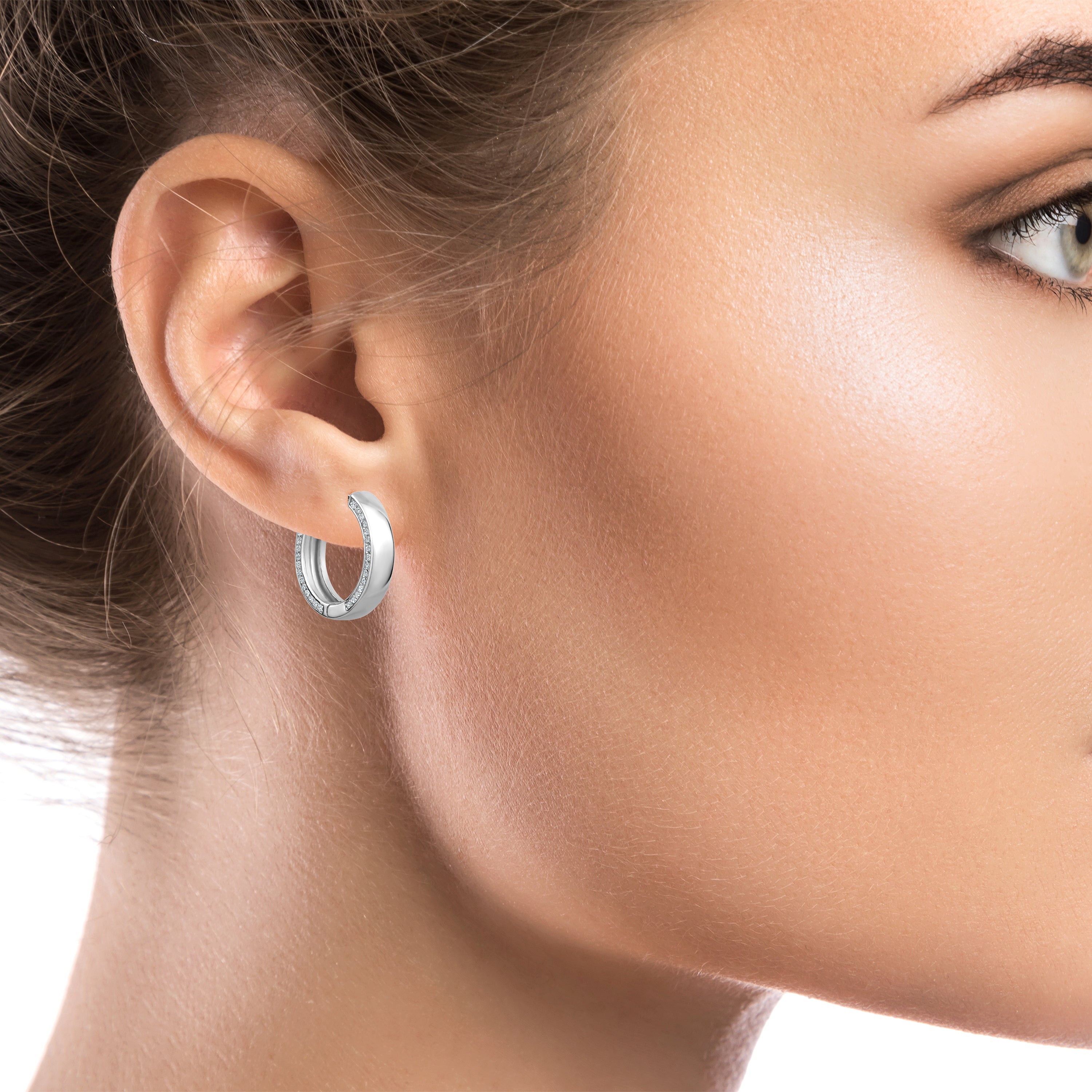 Club Rochelier 3A Cubic Zirconia Side Detail on Hoop Earrings