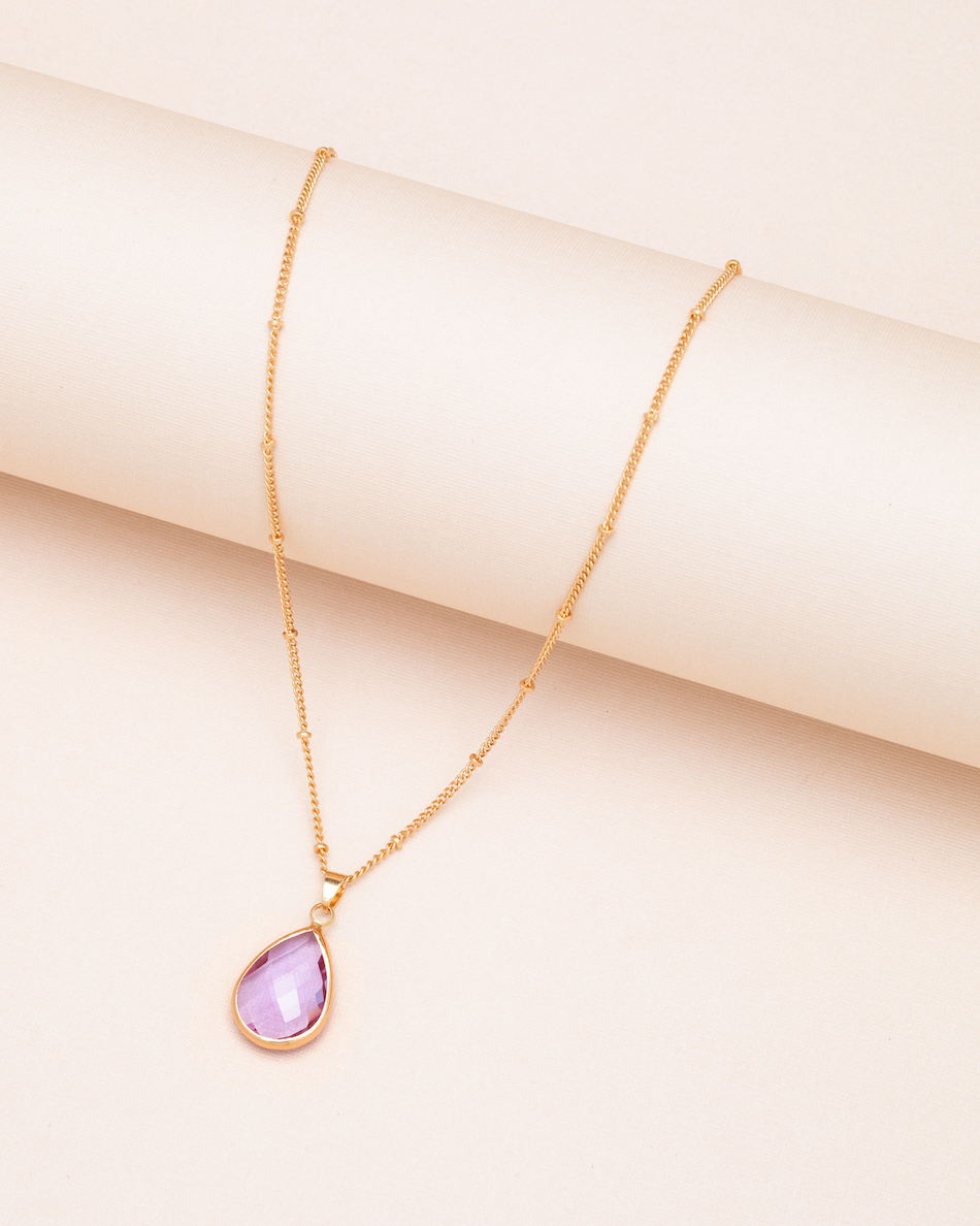 Silvertone June Light Purple Birthstone Teardrop Necklace - Don't AsK