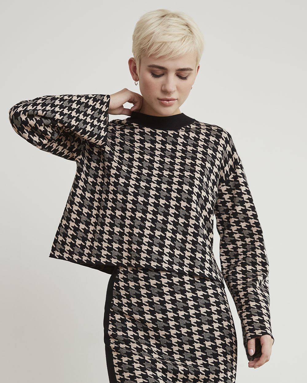 Mock-Neck Sweater with Long Bell Sleeves