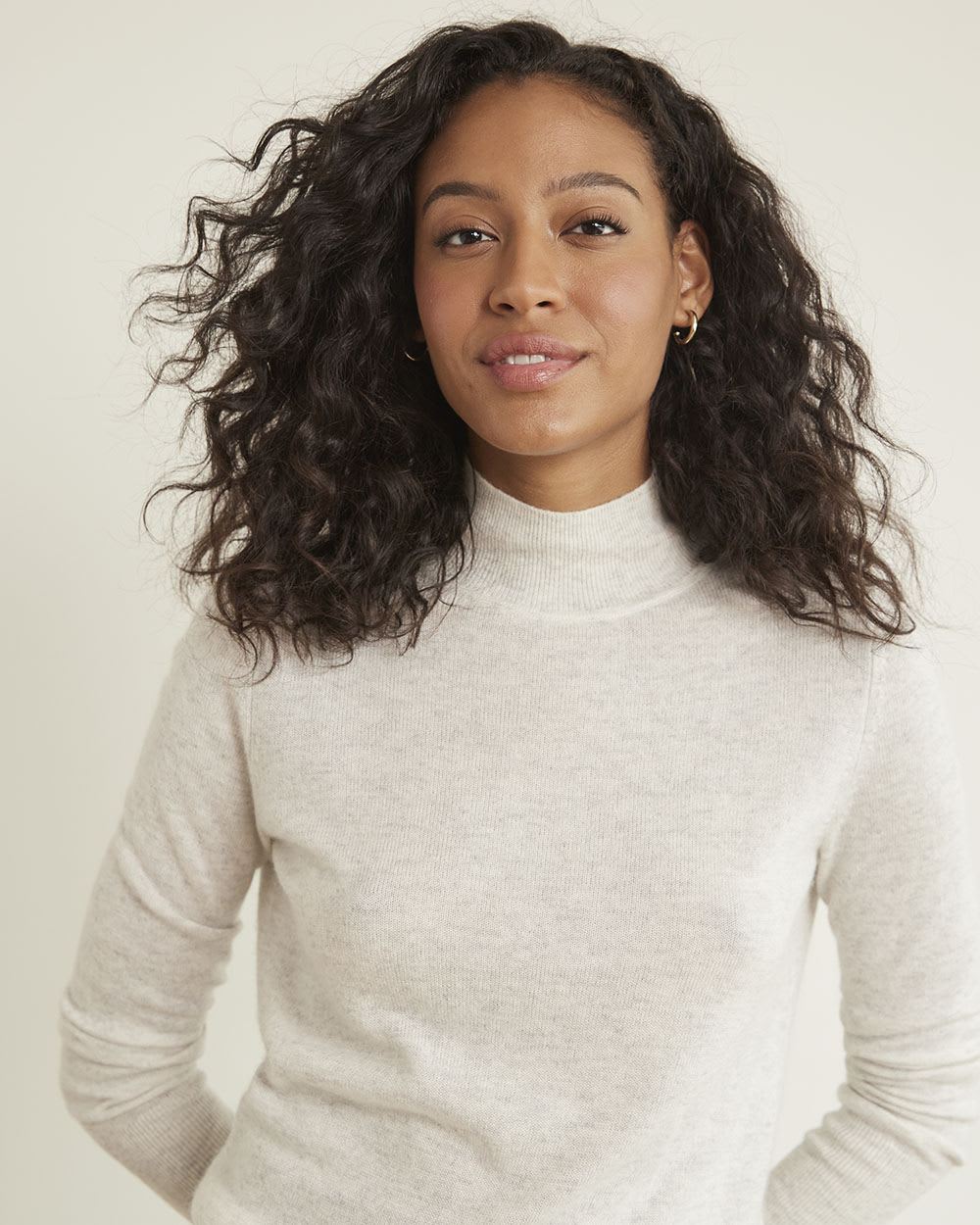 Long-Sleeve Mock-Neck Cashmere-Blend Sweater