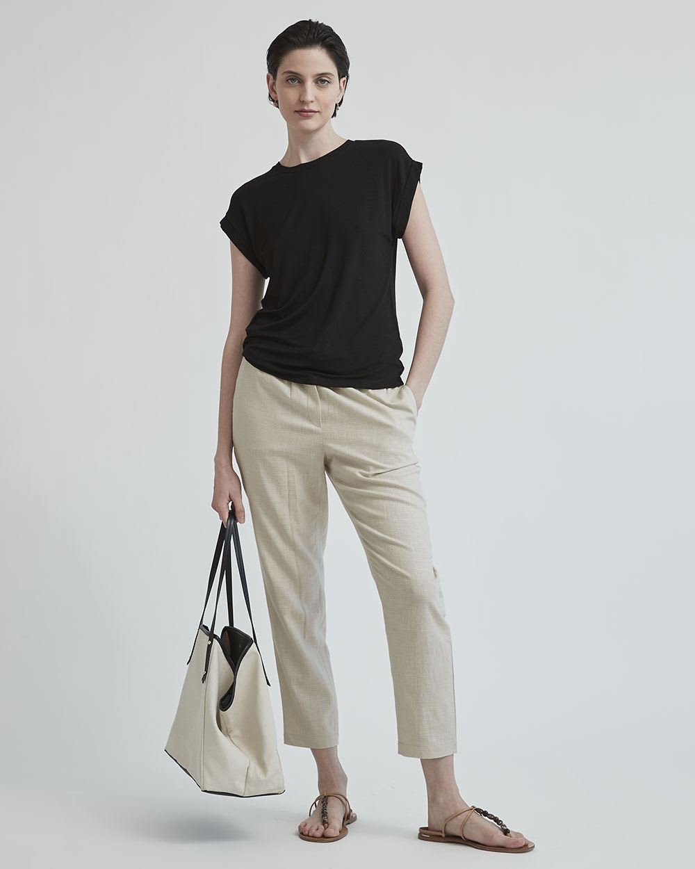 Extended-Sleeve Crew-Neck Fitted Tee