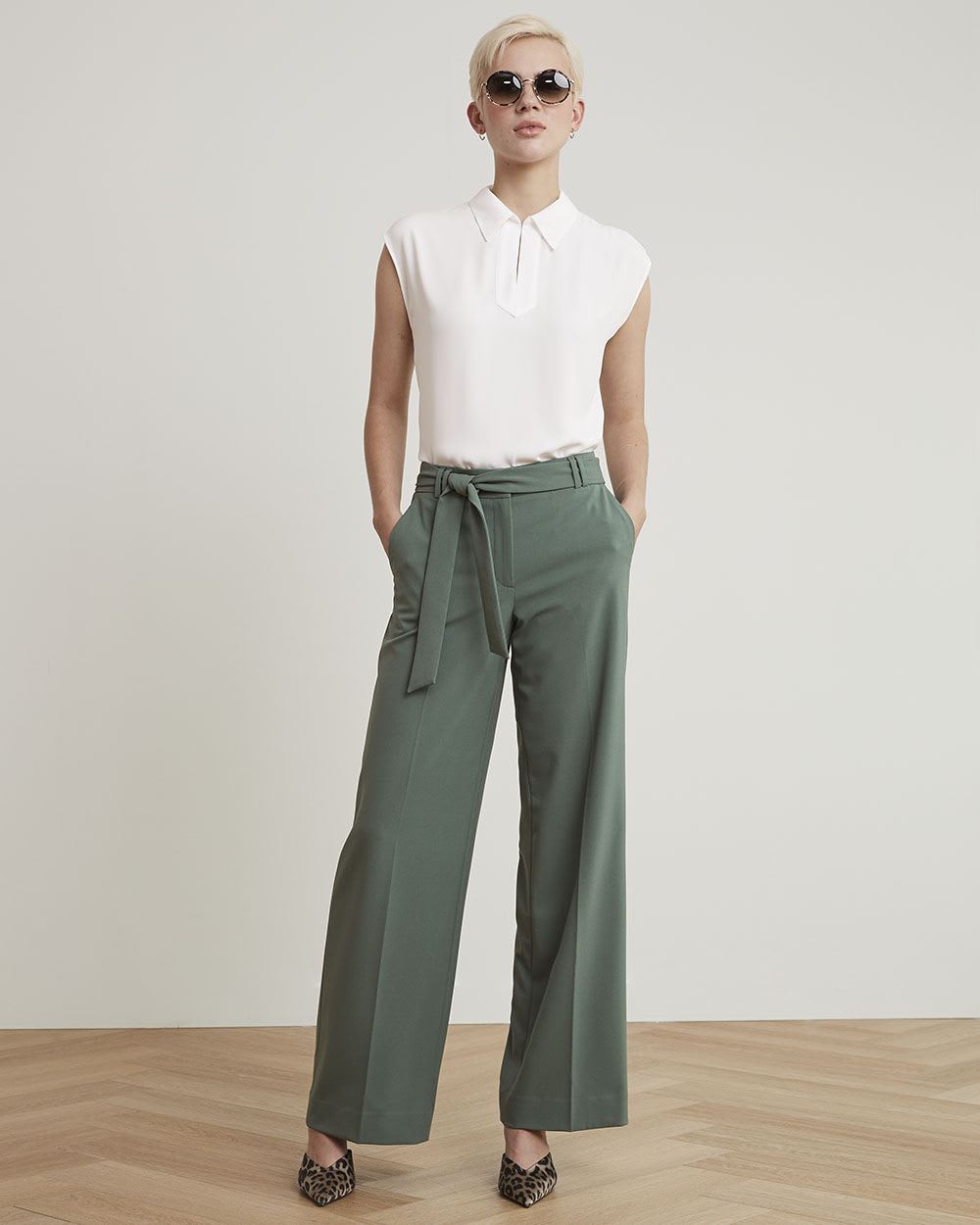 White Mix-Media Tee with Shirt Collar