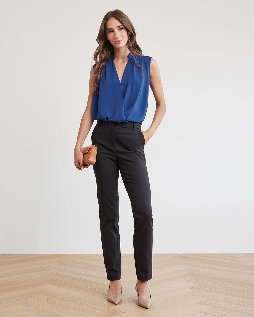 Sleeveless Popover Wrap Twill Blouse