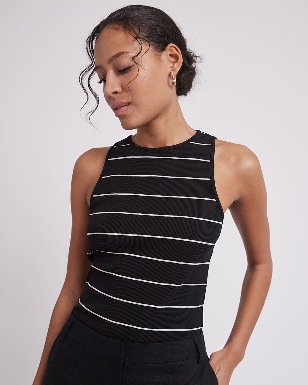 Crew-Neck Striped Ribbed Cami