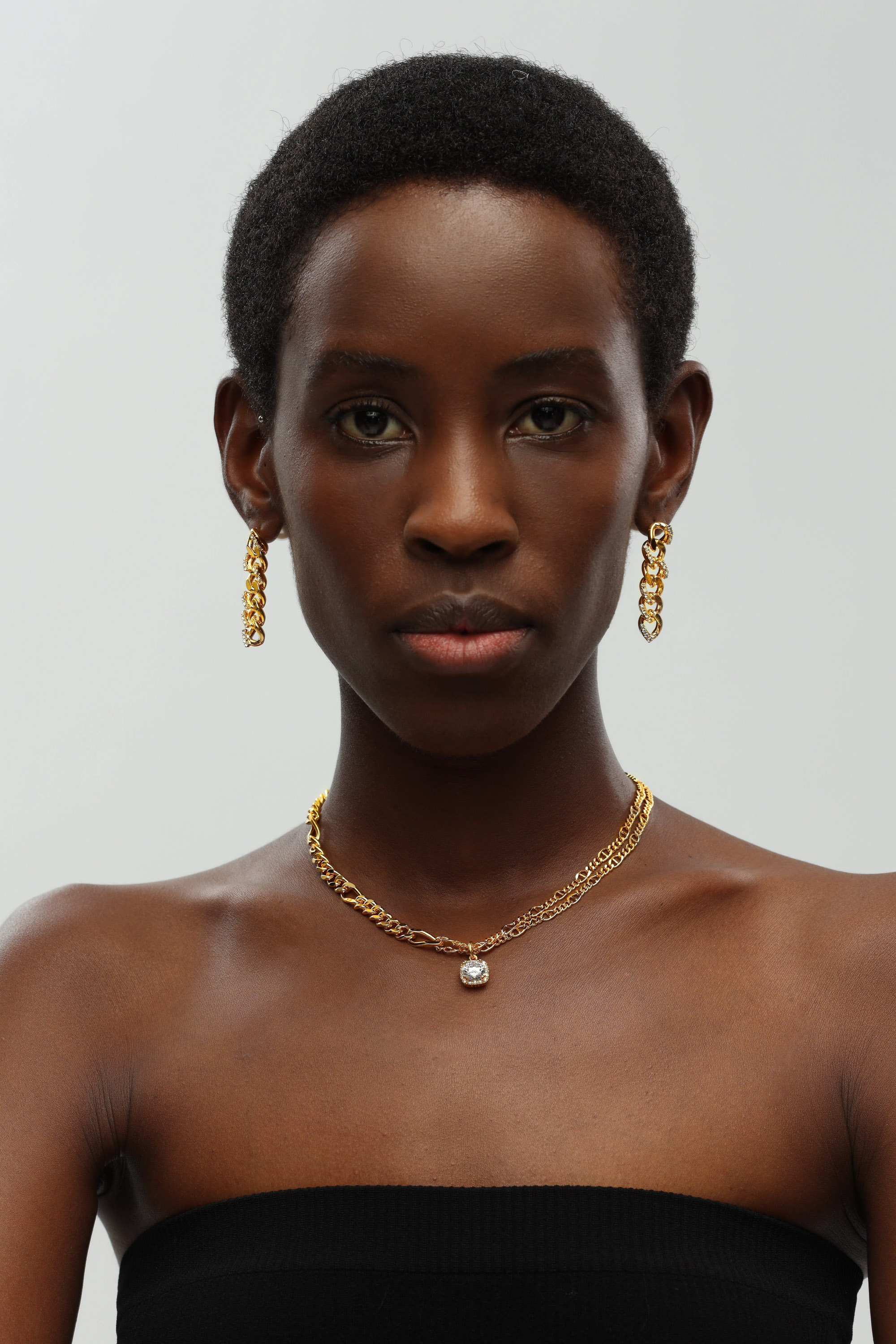 Classicharms-Gold Double Layered Solitaire Zirconia Pendant Necklace