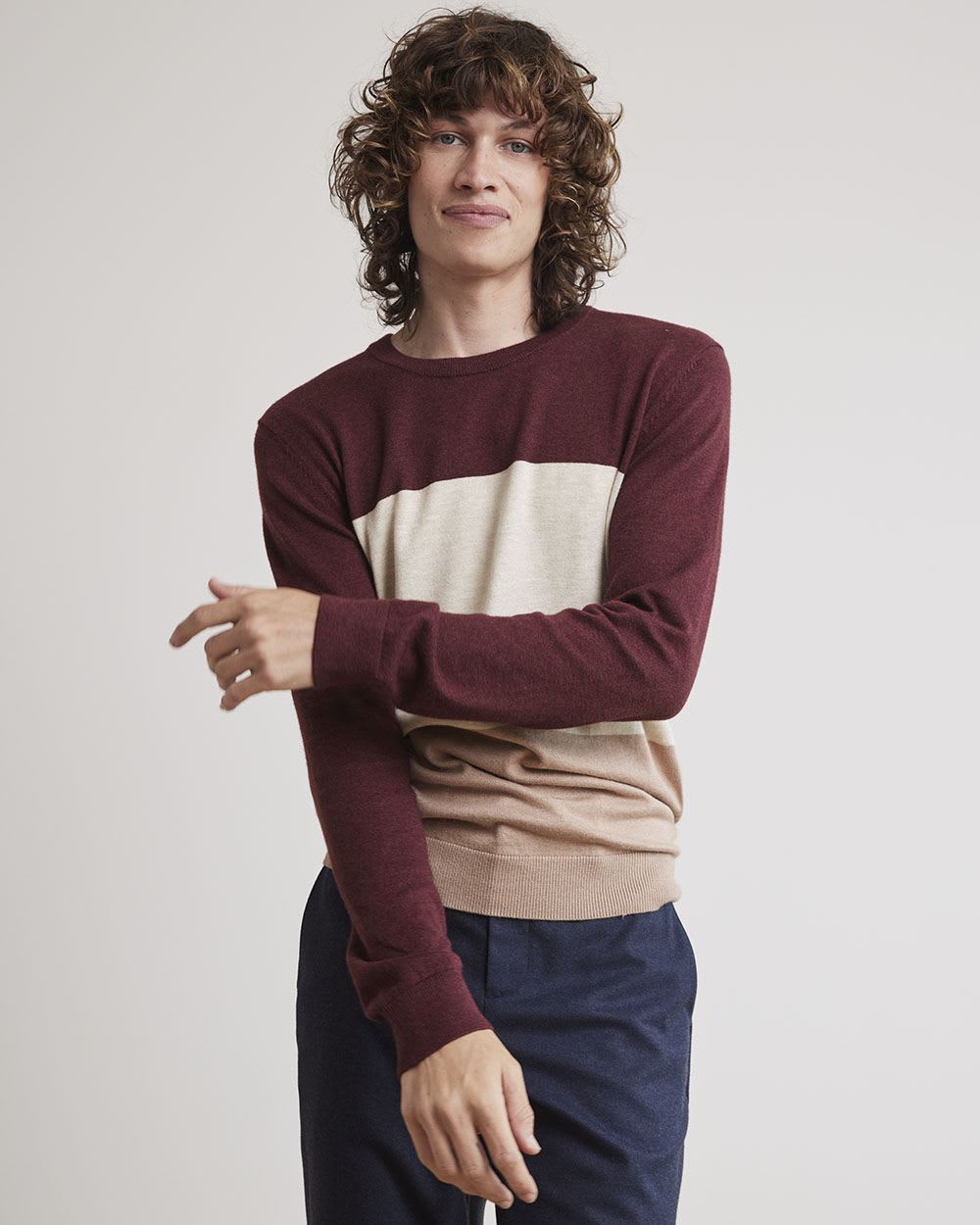 Crew-Neck Sweater with Colour Blocks