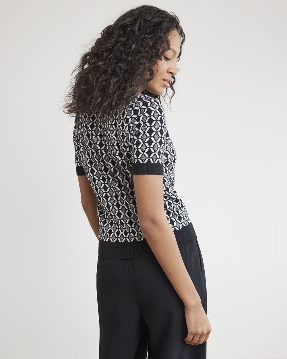 3/4-Sleeve Crew-Neck Jacquard Sweater