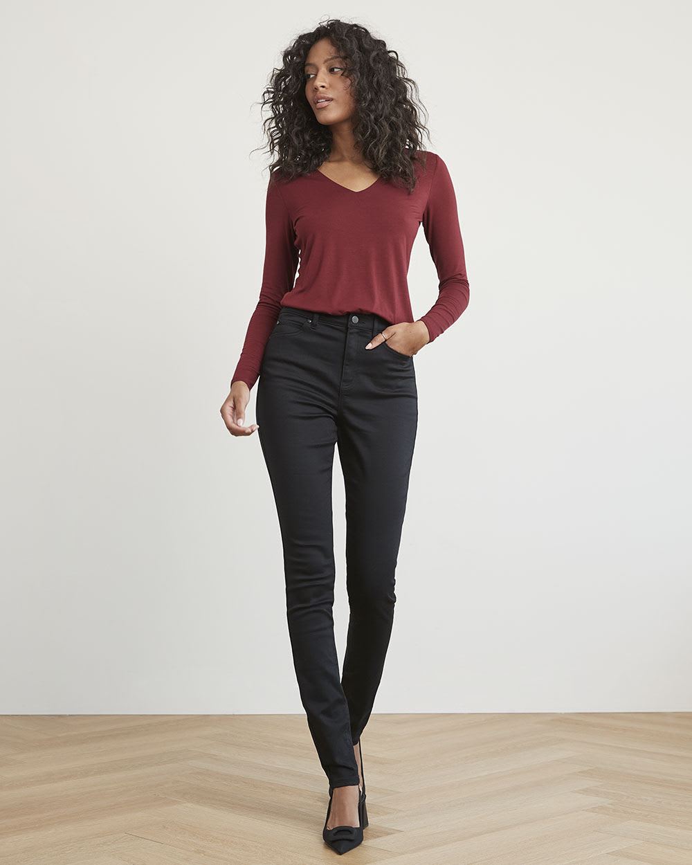 Fitted Long-Sleeve V-Neck Tee