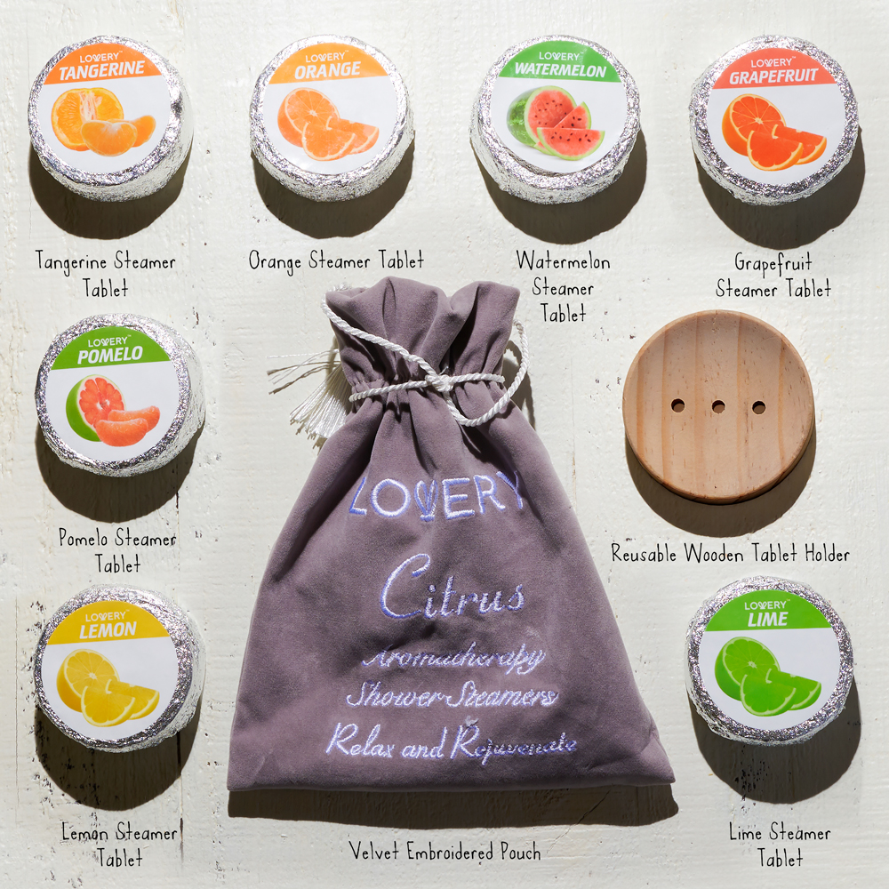 Lovery Essential Oil Shower Steamer Vaporizing Shower Tablets - 7 Shower Bombs - Citrus Flavors
