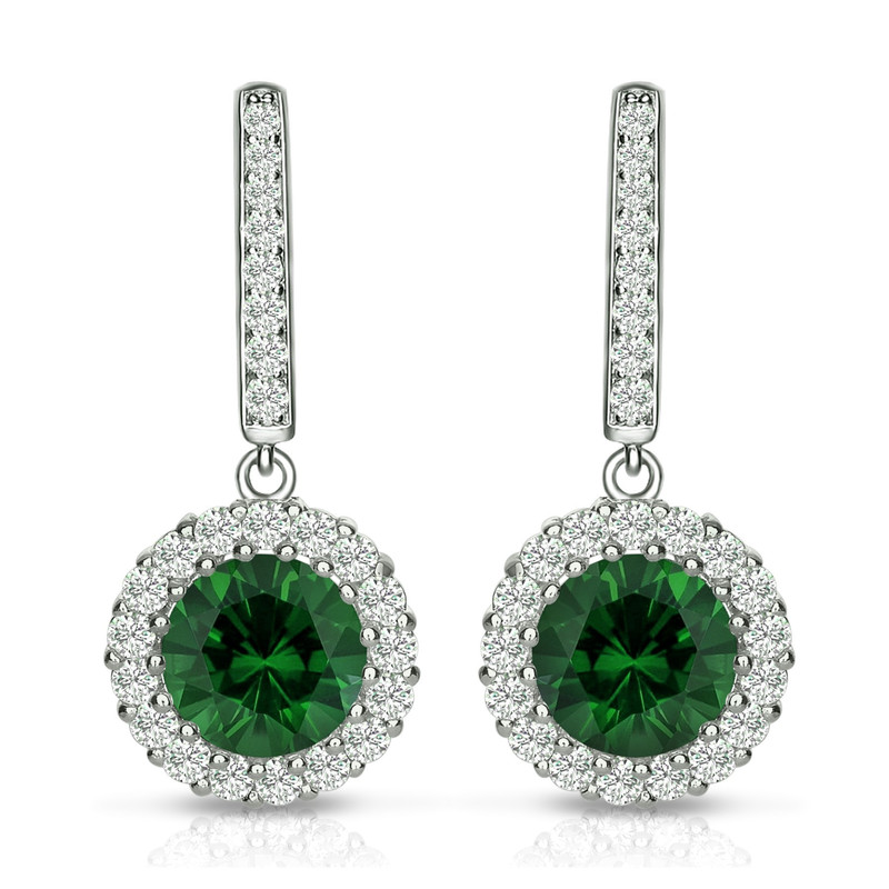 Sterling Silver with Colored Cubic Zirconia Halo Dangle Earrings