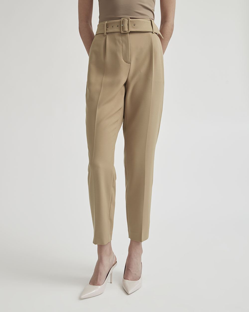 High-Rise Tapered Ankle Leg Pant With Belt