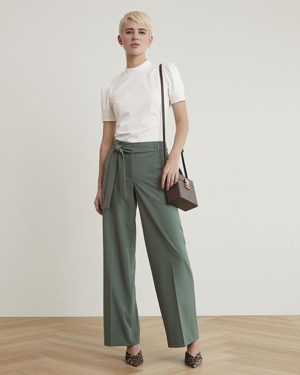 Mock-Neck T-Shirt with Short Puffy Sleeves