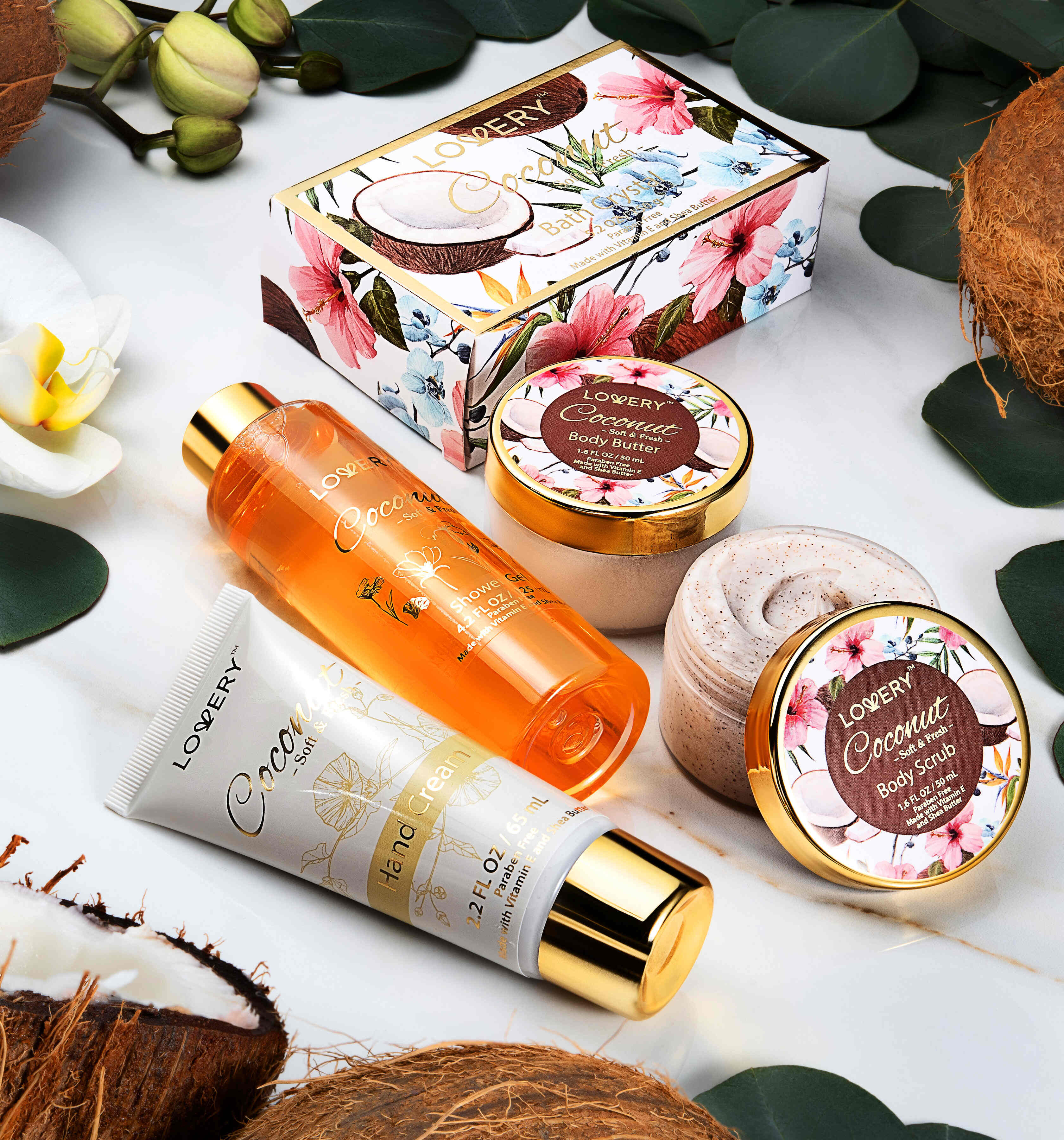 Lovery Coconut Bath And Body Kit In A Spa Bag, 8 Piece