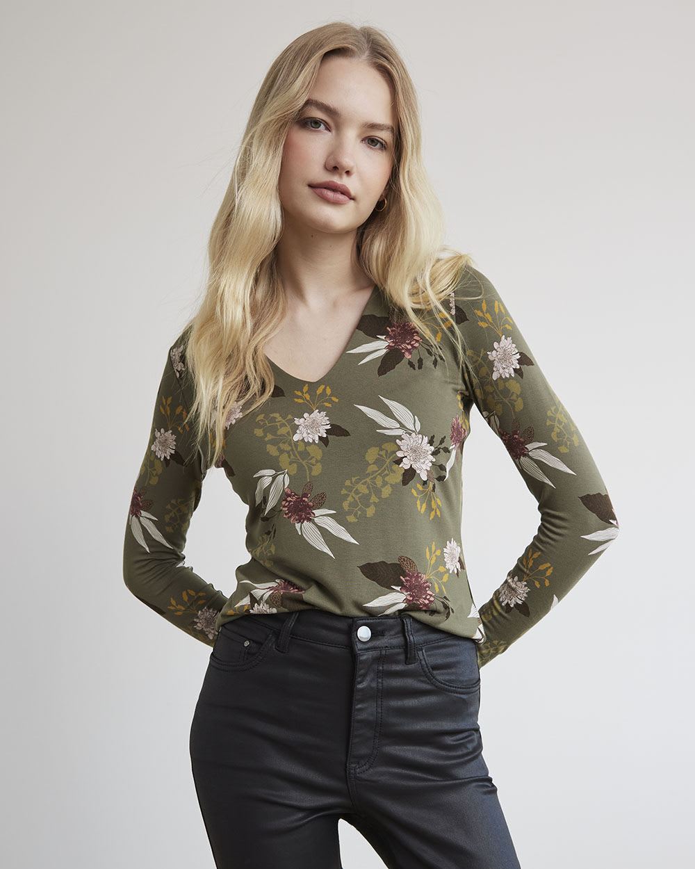 Fitted Long-Sleeve V-Neck Tee