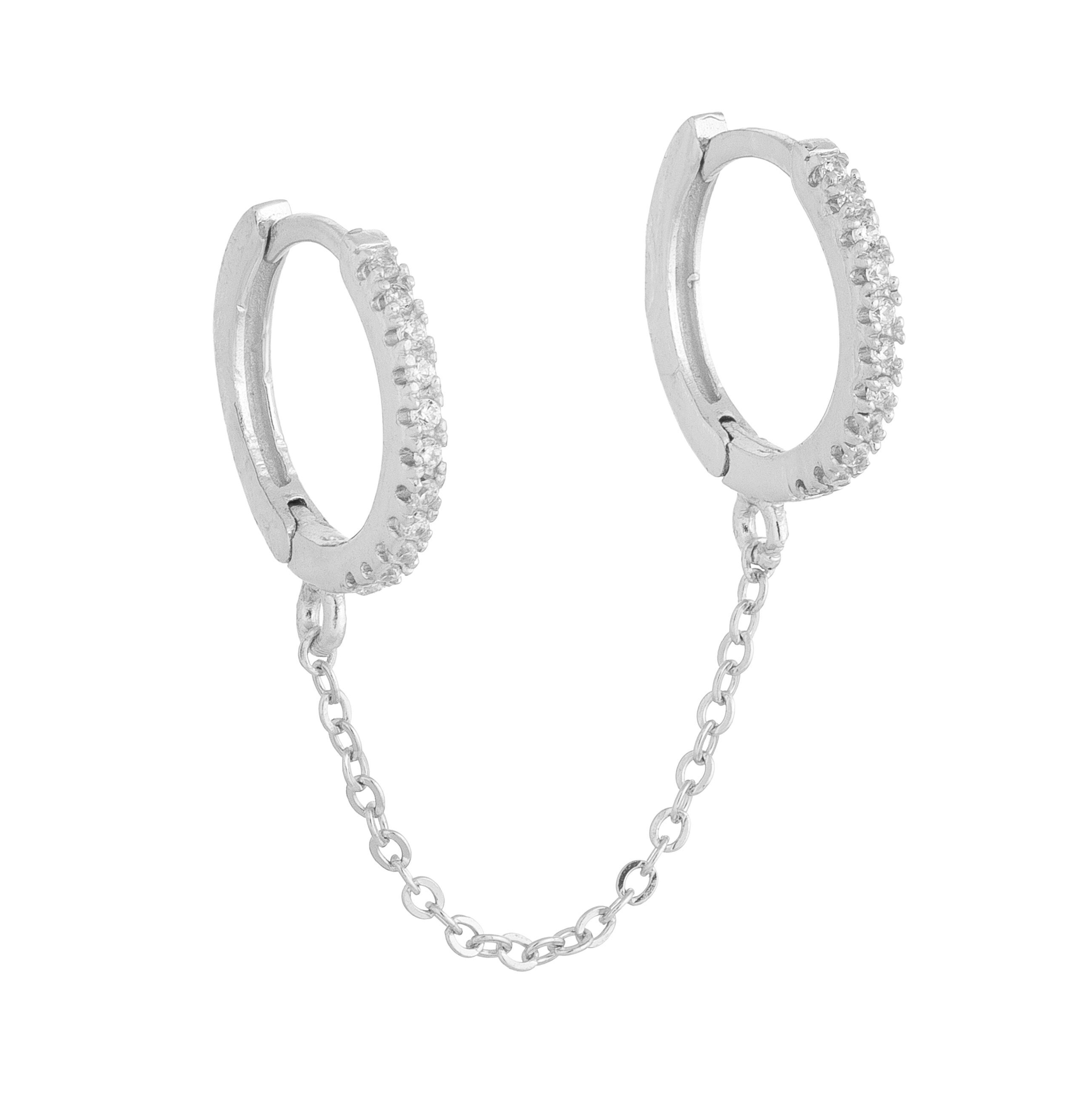By Adina Eden -CZ DOUBLE HUGGIE CHAIN EARRING - SILVER